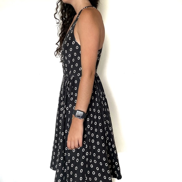 Club Monaco Navy Blue with Beige Silk Circle Dress with Pockets - Picture 5 of 6